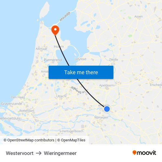 Westervoort to Wieringermeer map