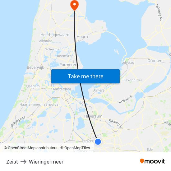 Zeist to Wieringermeer map