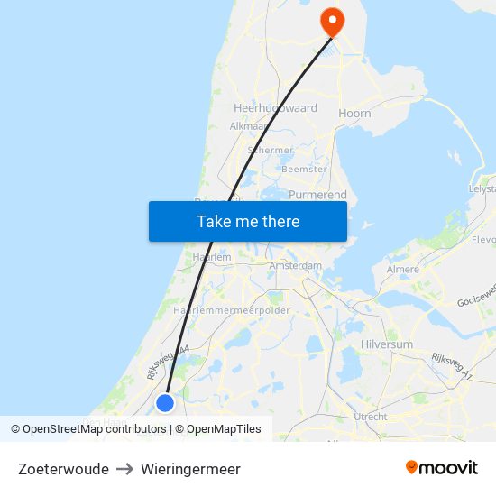 Zoeterwoude to Wieringermeer map