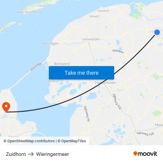 Zuidhorn to Wieringermeer map