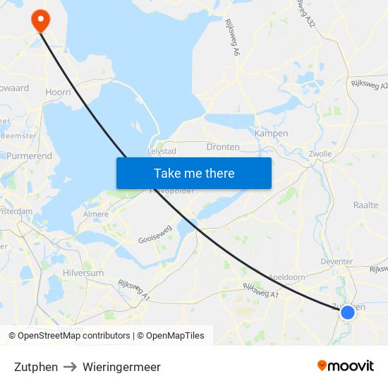 Zutphen to Wieringermeer map