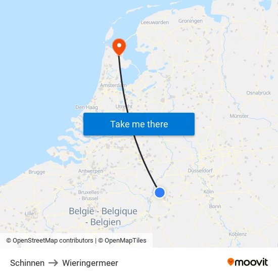 Schinnen to Wieringermeer map