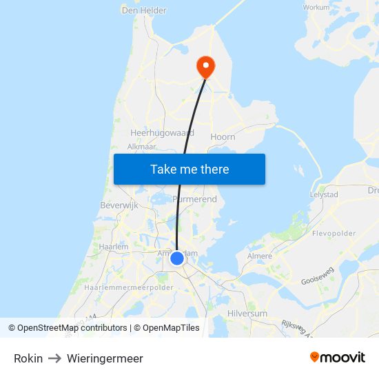 Rokin to Wieringermeer map