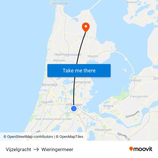 Vijzelgracht to Wieringermeer map