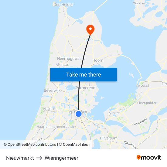 Nieuwmarkt to Wieringermeer map
