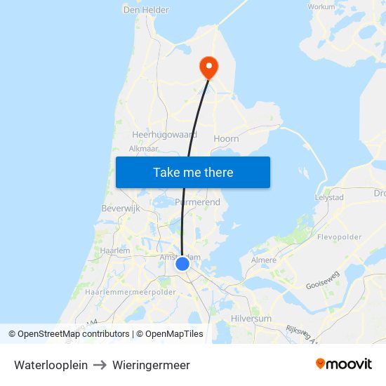 Waterlooplein to Wieringermeer map