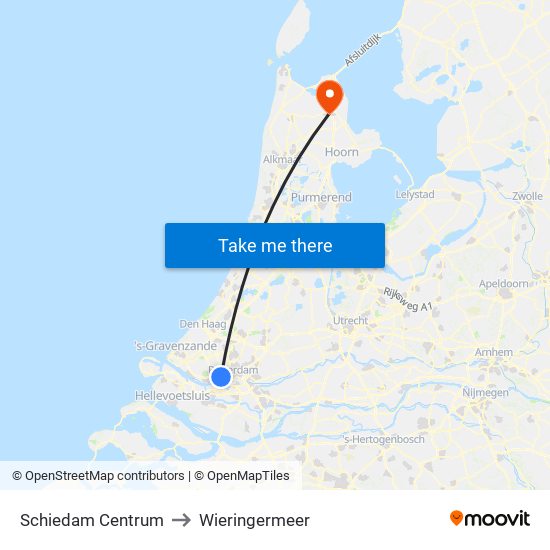 Schiedam Centrum to Wieringermeer map