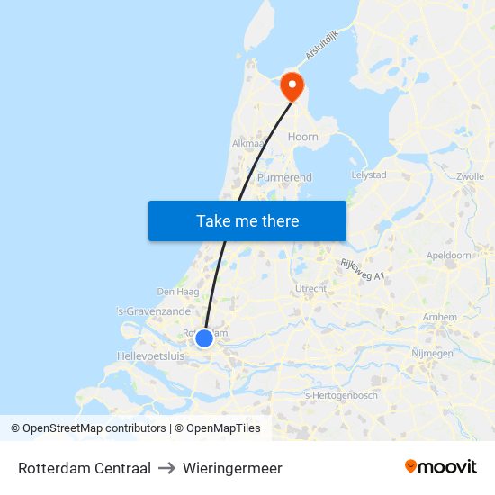 Rotterdam Centraal to Wieringermeer map