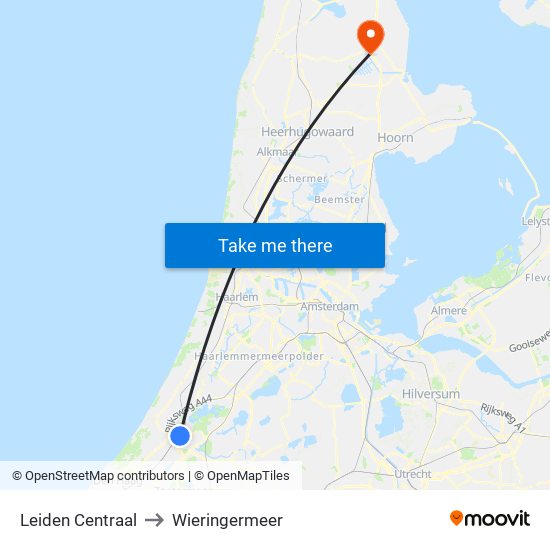 Leiden Centraal to Wieringermeer map