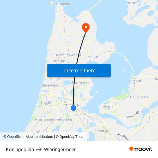 Koningsplein to Wieringermeer map