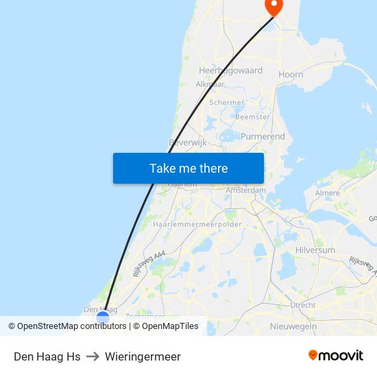 Den Haag Hs to Wieringermeer map