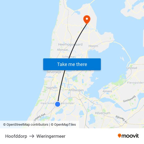 Hoofddorp to Wieringermeer map