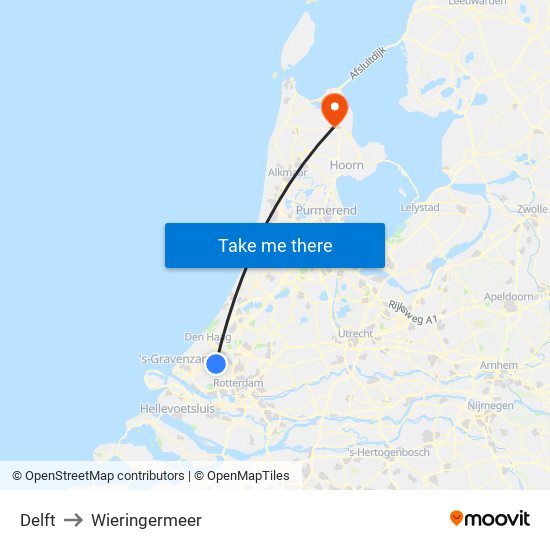 Delft to Wieringermeer map