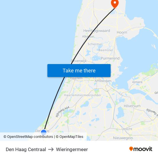 Den Haag Centraal to Wieringermeer map