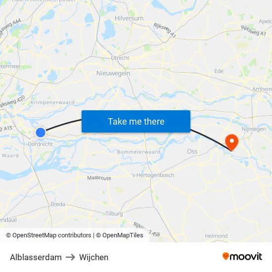 Alblasserdam to Wijchen map