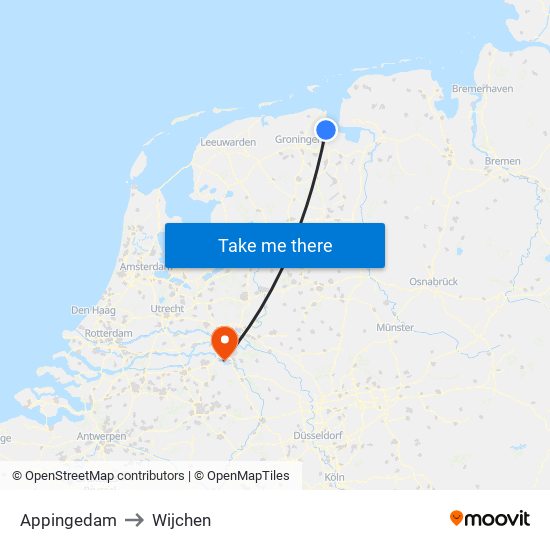 Appingedam to Wijchen map