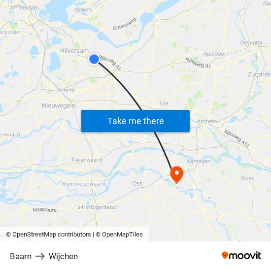 Baarn to Wijchen map