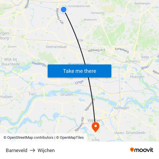 Barneveld to Wijchen map
