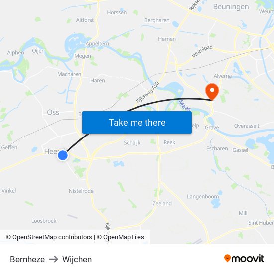 Bernheze to Wijchen map