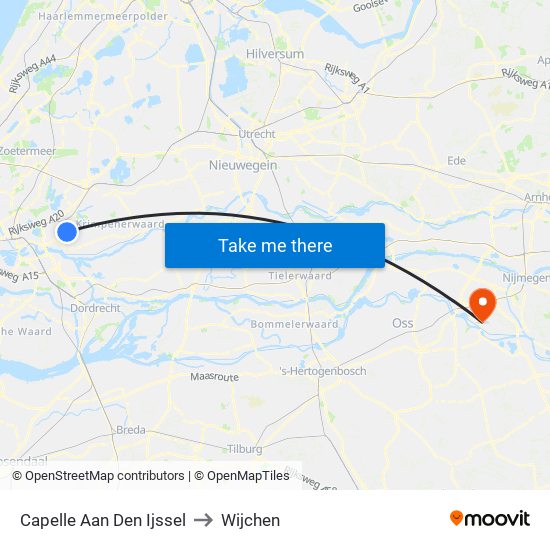 Capelle Aan Den Ijssel to Wijchen map