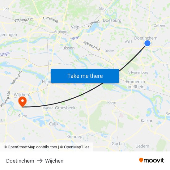 Doetinchem to Wijchen map