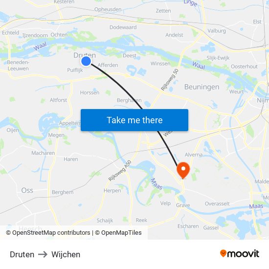 Druten to Wijchen map
