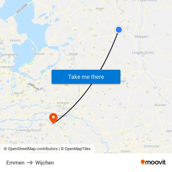 Emmen to Wijchen map