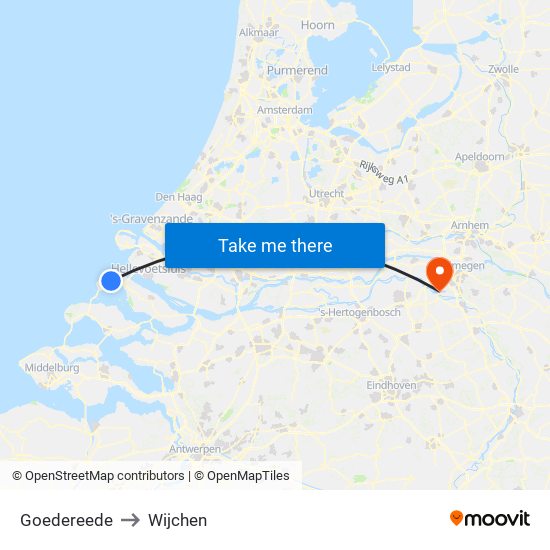 Goedereede to Wijchen map
