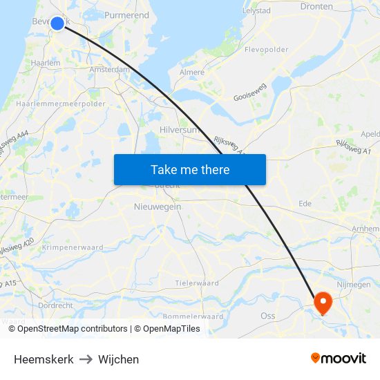 Heemskerk to Wijchen map