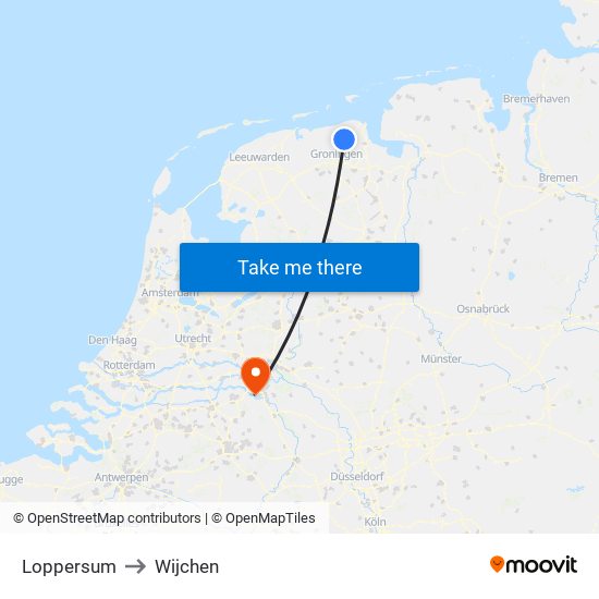 Loppersum to Wijchen map