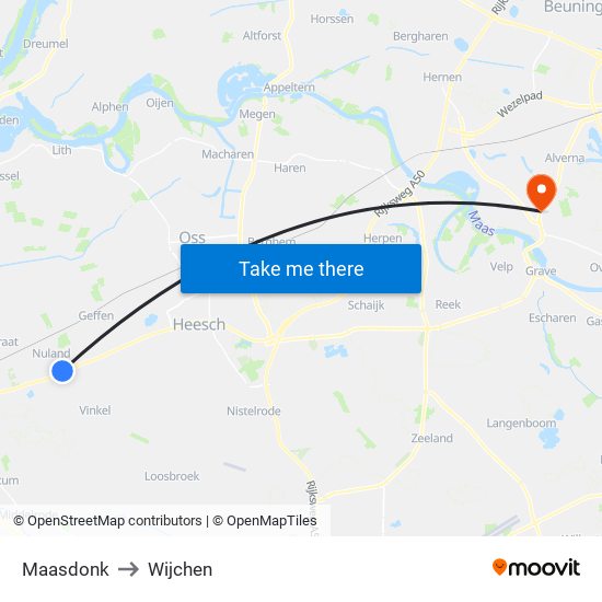 Maasdonk to Wijchen map