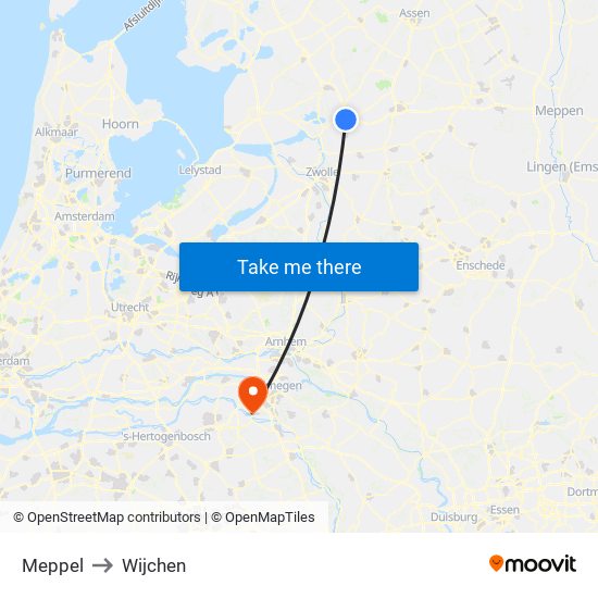 Meppel to Wijchen map