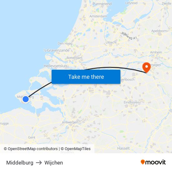 Middelburg to Wijchen map