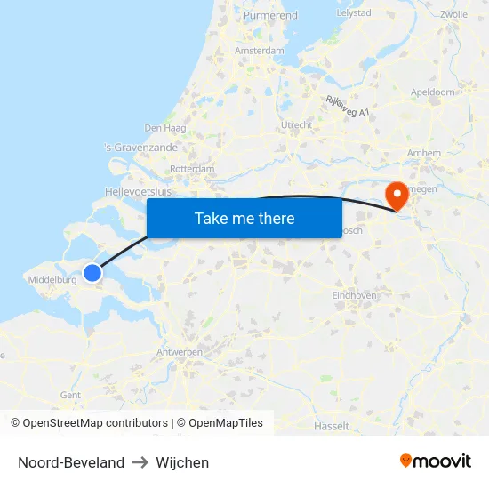 Noord-Beveland to Wijchen map