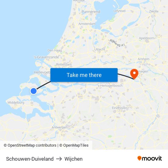 Schouwen-Duiveland to Wijchen map