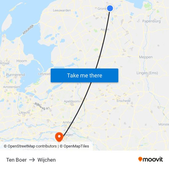 Ten Boer to Wijchen map