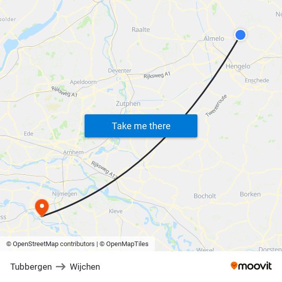 Tubbergen to Wijchen map