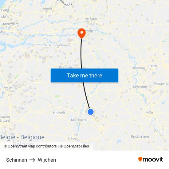 Schinnen to Wijchen map