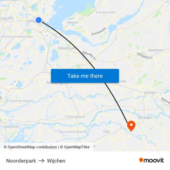 Noorderpark to Wijchen map