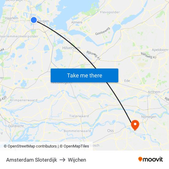 Amsterdam Sloterdijk to Wijchen map