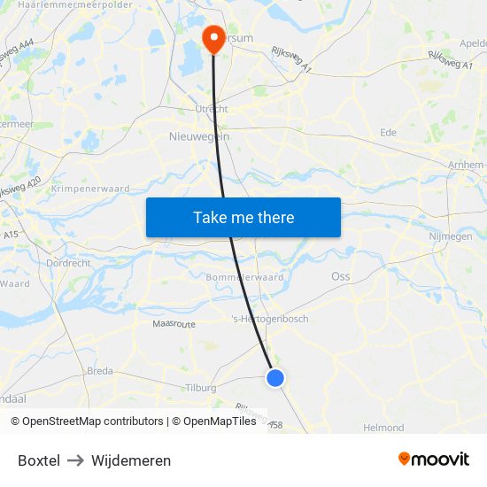 Boxtel to Wijdemeren map