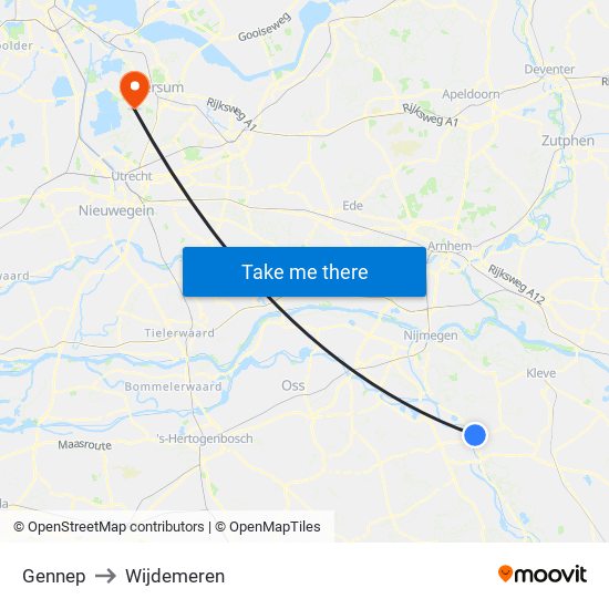 Gennep to Wijdemeren map