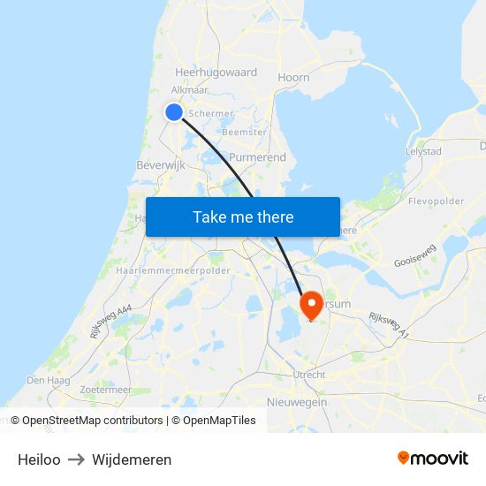 Heiloo to Wijdemeren map