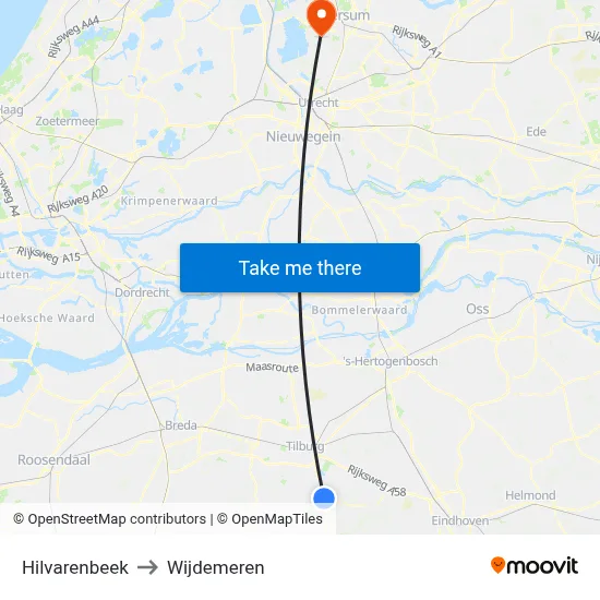 Hilvarenbeek to Wijdemeren map