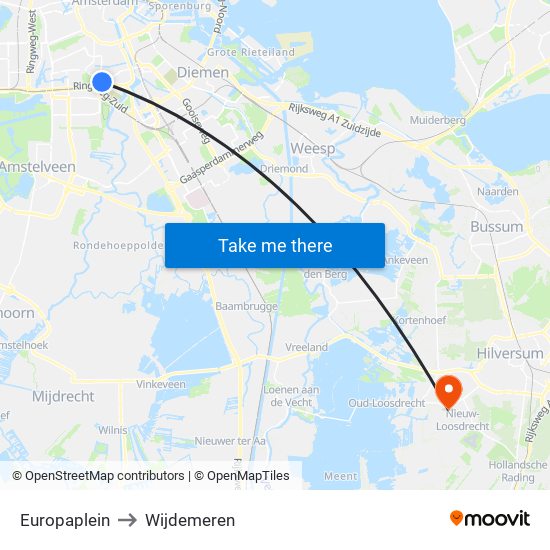 Europaplein to Wijdemeren map