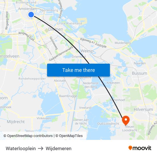 Waterlooplein to Wijdemeren map