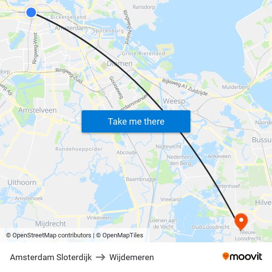 Amsterdam Sloterdijk to Wijdemeren map