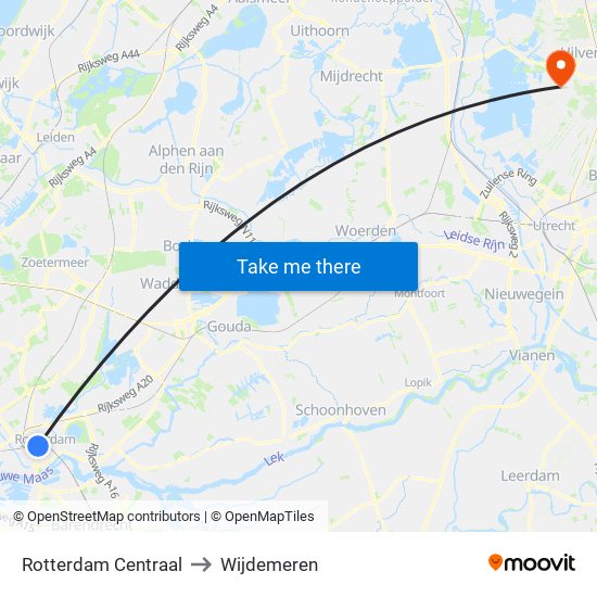 Rotterdam Centraal to Wijdemeren map