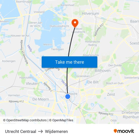 Utrecht Centraal to Wijdemeren map