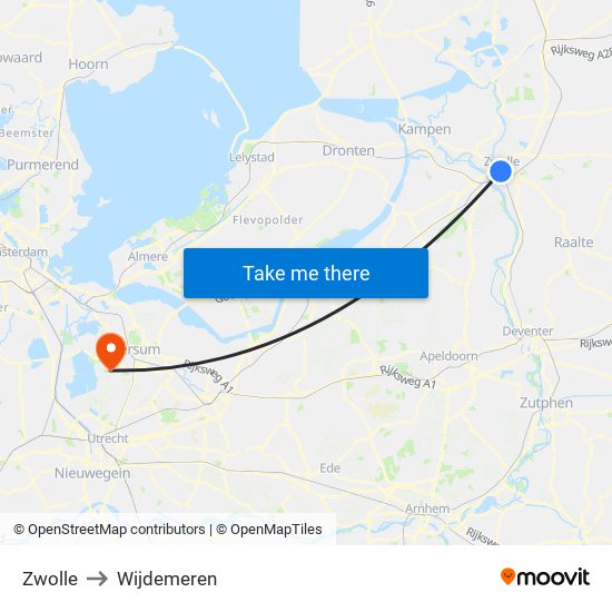 Zwolle to Wijdemeren map